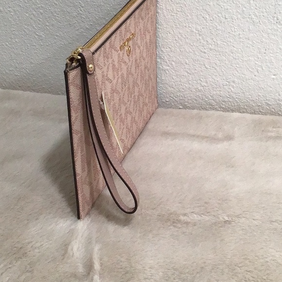 🆕 MICHAEL KORS Jet Set Leather Signature Logo Wristlet Wallet Fawn Color - Picture 5 of 10